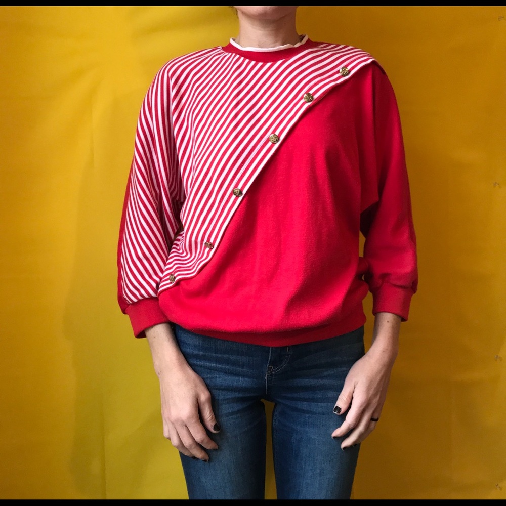 80s Striped Red & White Sweater Vtg Vintage 1980s